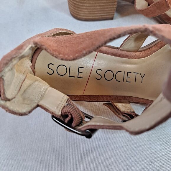 Sole Society  Tonni Sandals Womens 7M Brown Suede Cutout Block Heel Rear Zip - Picture 8 of 10